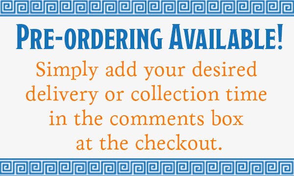 Pre order with Gyro World - just enter your desired pickup or delivery time in the comments box at checkout
