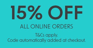 15% off online orders, automatically added at checkout!