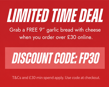 Free 9 inch garlic bread with cheese when you order from Fresh Pizza and Kebabs in Huntington Free 9 inch garlic bread with cheese when you order from Fresh Pizza and Kebabs in Huntington