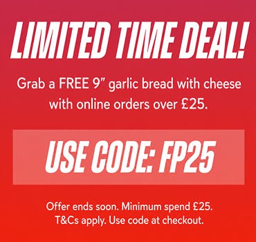 Free 9 inch garlic bread with cheese when you order with Fresh Pizza and Kebabs in Saltney Free 9 inch garlic bread with cheese when you order with Fresh Pizza and Kebabs in Saltney