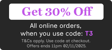 Save 30% when you order online with code T3