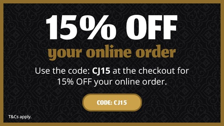 15% OFF your online order with the code: CJ15.