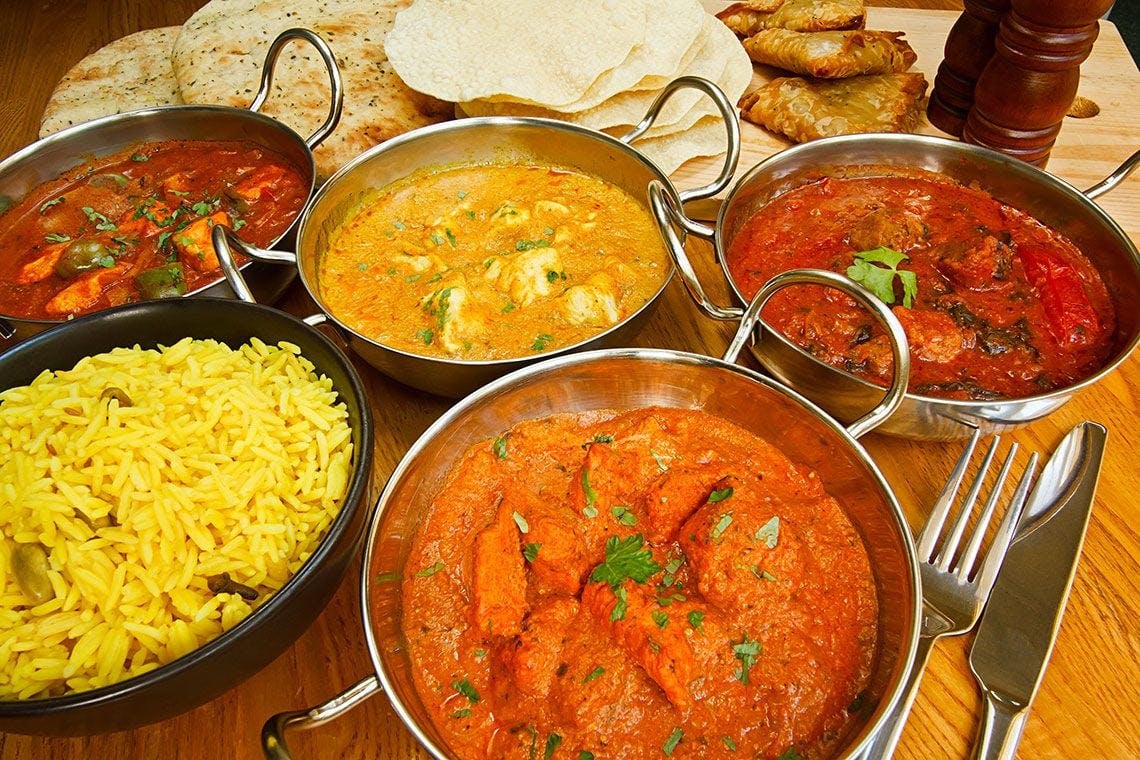 A selection of traditional Indian dishes