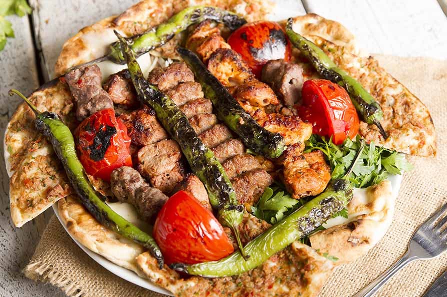 Kebab and Grilled Vegetables served with Pita Bread at Tat Grill (Addlestone)