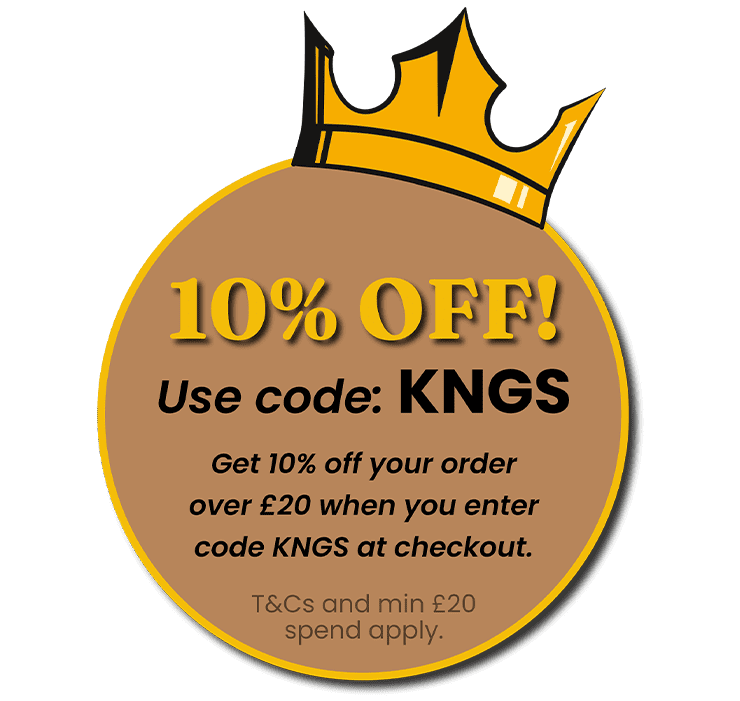 Get 10% off your order when you enter code KNGS at the checkout. 