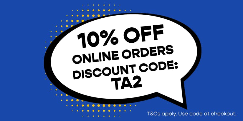 Get 10% off your online order when using the discount code TA2 at checkout! T&Cs apply.