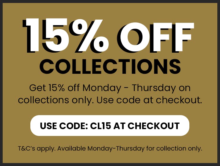Get 15% off collections Monday - Thursday with the code: MD15.