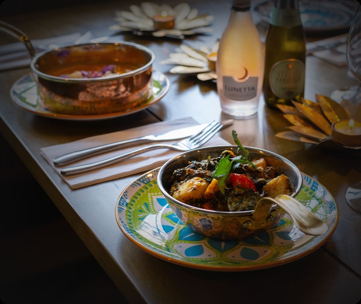 Delicious Vegetable Palak and Khodu Chicken served at Sasas Indian Bar and Kitchen (Malmesbury)