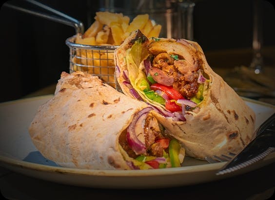 Delicious tandoori chicken wrap from Sasas Indian Bar and Kitchen (Malmesbury)