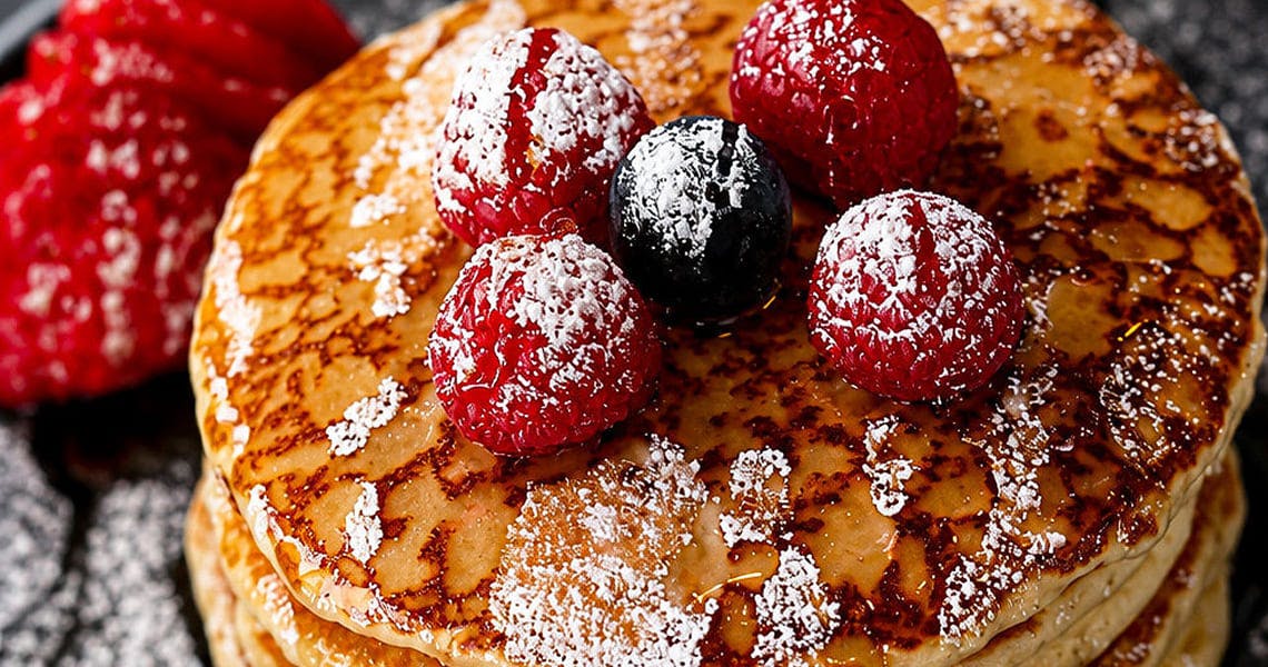 Perfectly prepared and served pancakes with fruit at Finches in Wokingham