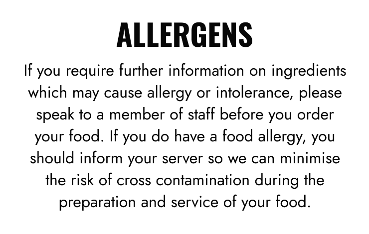 Please discuss any allergen requirements with Swindon Wildcats before ordering