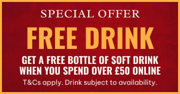 Free drink when you spend over £50 online. Free drink when you spend over £50 online.