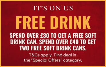 Free drink when you spend over £30 online. Free drink when you spend over £30 online.