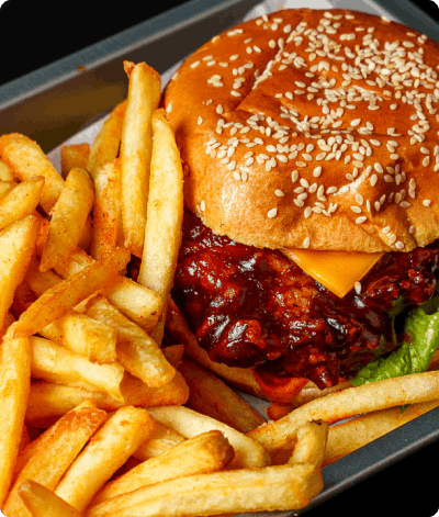 Burger and chips served at Mutleys in Barking