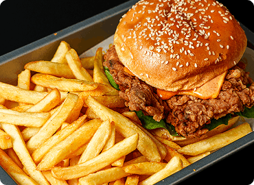 Burger and chips available from our Burger & Chicken Restaurant and Takeaway in Barking