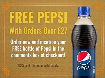 Free Pepsi on orders over £27! Order over £27 and get a free bottle of Pepsi! Mention your free bottle in the comments box at the checkout with your next order.