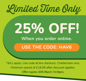 25% off online orders with code HAV6. Min spend after discount £18.99.