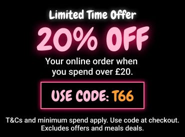 Get 20% off your takeaway when you spend over £20, use code T66
