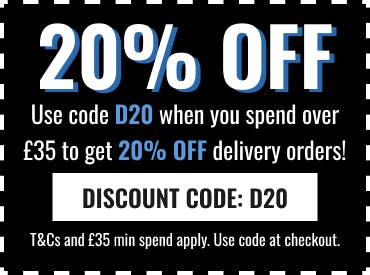 Enjoy a 20% discount on your delivery order using the code at the checkout! T&Cs apply.