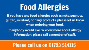 If you have any food allergies such as nuts, peanuts, gluten, mustard, or dairy products, please let us know when ordering your food.

If anybody would like to know more about allergy information, please call a member of staff.