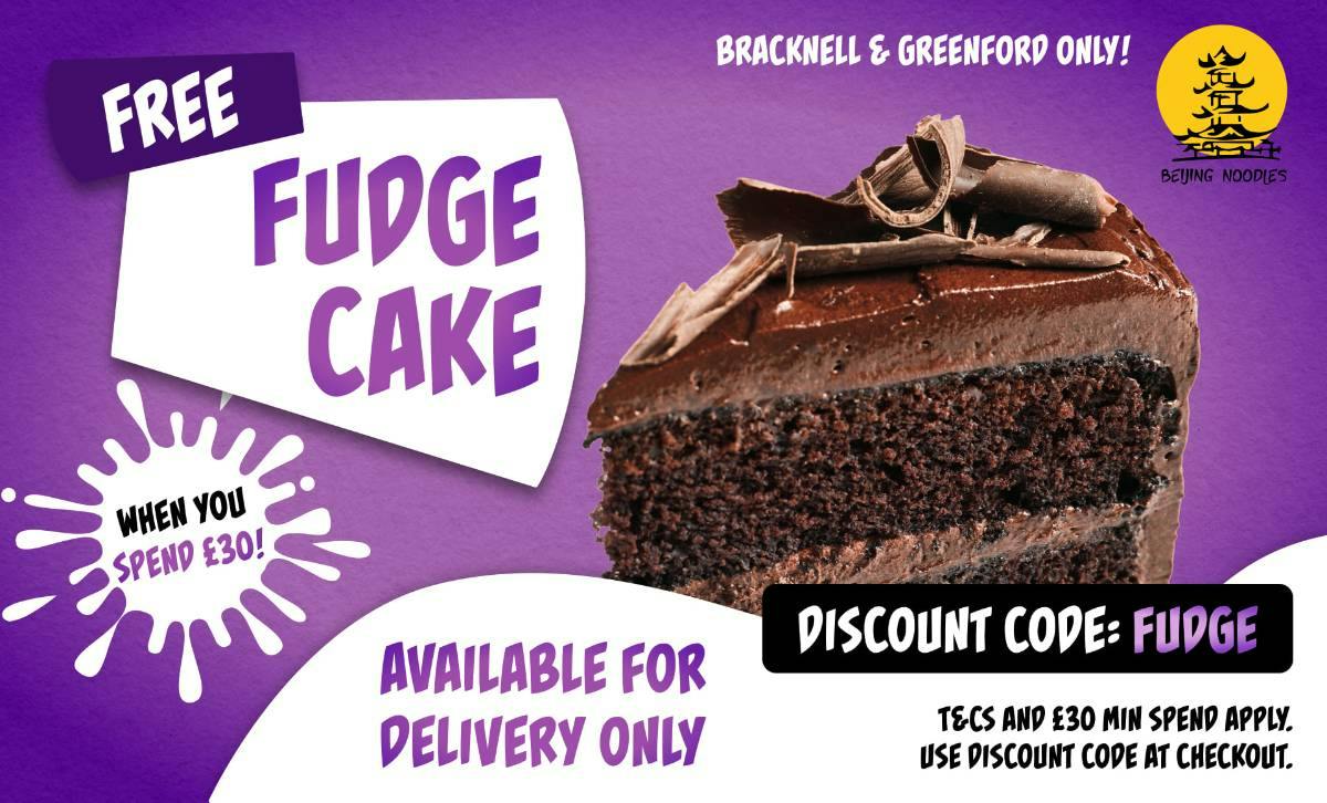 Get free fudge cake with your order when using the discount code at the checkout! T&Cs and min spend apply.