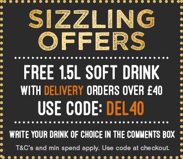 Free 1.5L soft drink with delivery orders over £40. Use code: DEL40 at the checkout.
