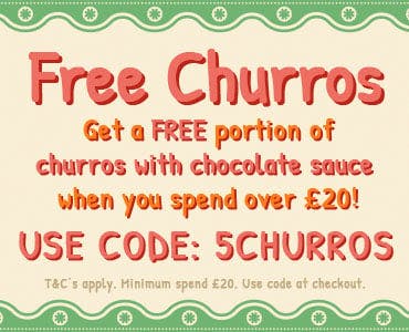 Free portion of 5 churros with chocolate sauce with code 5CHURROS