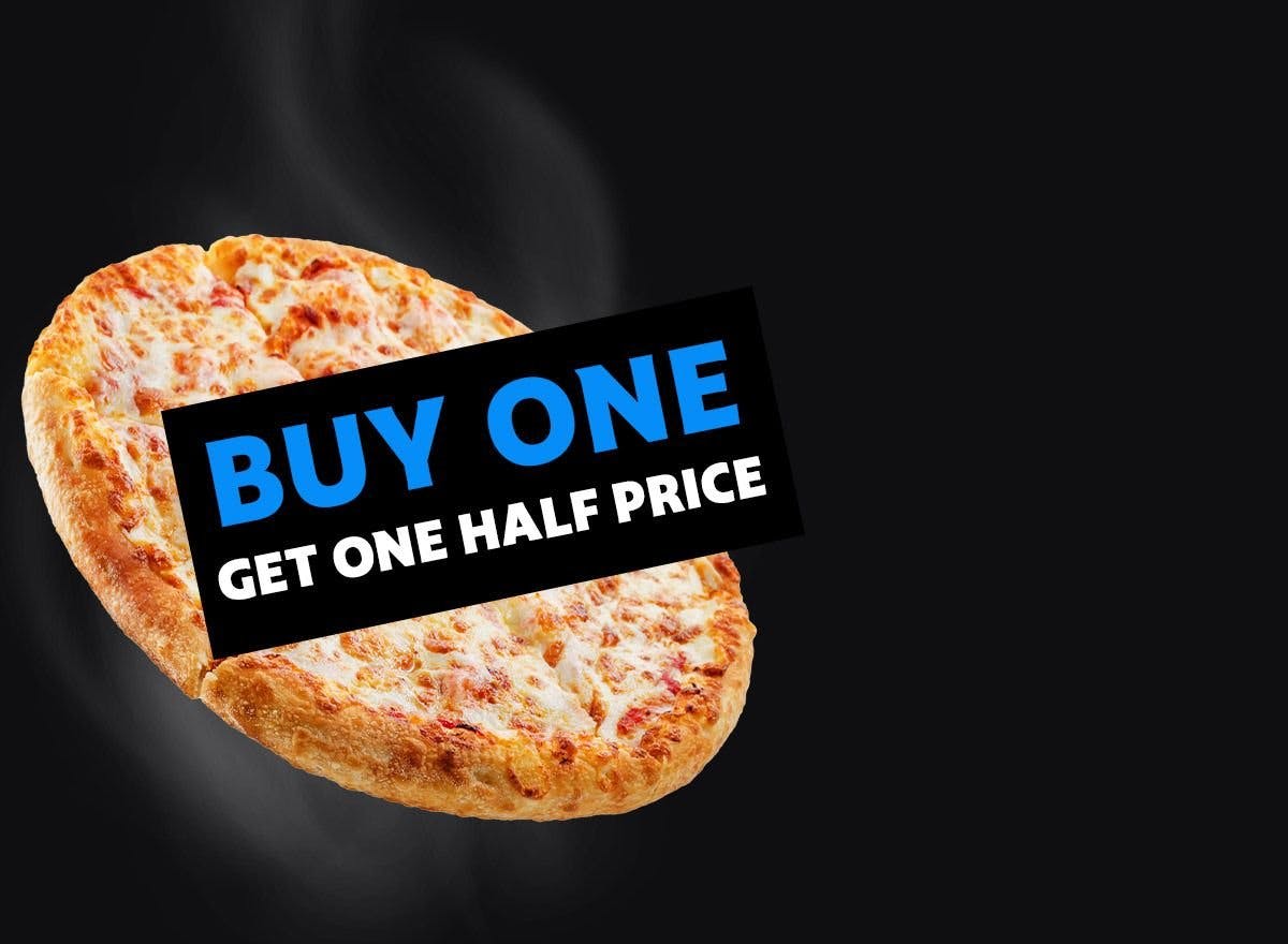 <h1>Buy one<br><span>get one half price</span></h1>