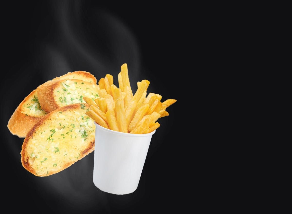 <h1>FREE<br><span>FRIES OR <br>GARLIC BREAD</span></h1>