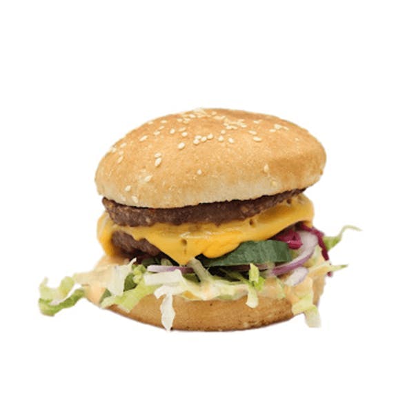 Juicy beef burgers available to order from Alexandras Gourmet Pizza and Grill House (Pinner)