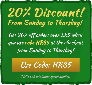 20% off orders over £25 from Sunday to Thursday! Use code HR85 at the checkout. T&Cs and minimum spend applies.