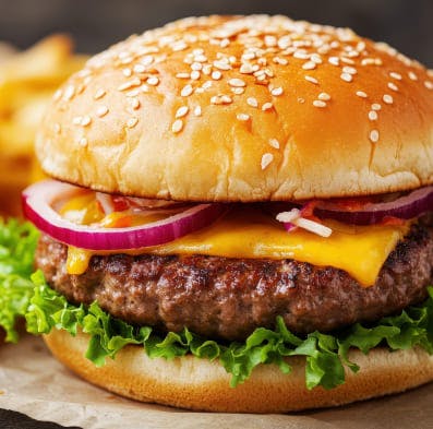 Fresh burgers drizzled with our signature burger sauce at Caspian Pizza!