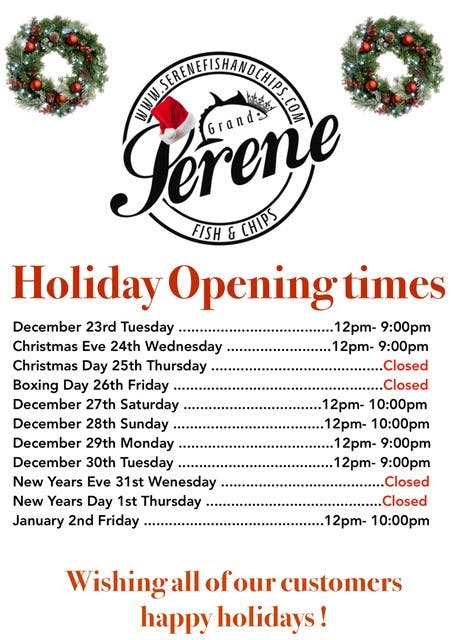 Please see our holiday opening times on the Contact Us page