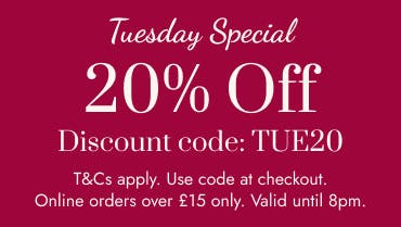 Get 20% off when you order on Tuesday and use the code TUE20 at the checkout! T&Cs apply. Get 20% off when you order on Tuesday and use the code TUE20 at the checkout! T&Cs apply.