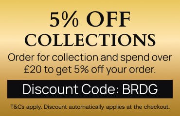Get 5% off your collection order when using the code at the checkout. T&Cs and min spend apply. Get 5% off your collection order when using the code at the checkout. T&Cs and min spend apply.