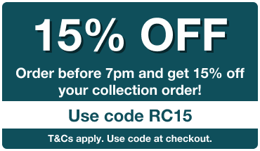 Order before 7pm and get 15% off your collection order when you use the code RC15 at the checkout!