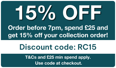 Order before 7pm and get 15% off your collection order when you use the code RC15 at the checkout!