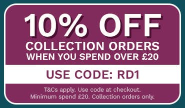 10% off collection orders with code RD1. Use code at checkout, minimum spend £20. T&Cs apply.